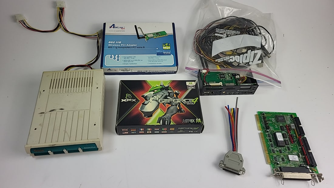 Vintage Computer Parts Lot - Airlink Wireless PCI Adapter 802.11g, XFX GeForce4 MX440, etc.: Nice selection of vintage electronics including military radios and components, amateur radio equipment, vintage computing, and more. Most equipment is UNTESTED. Where we’ve don’t testing 