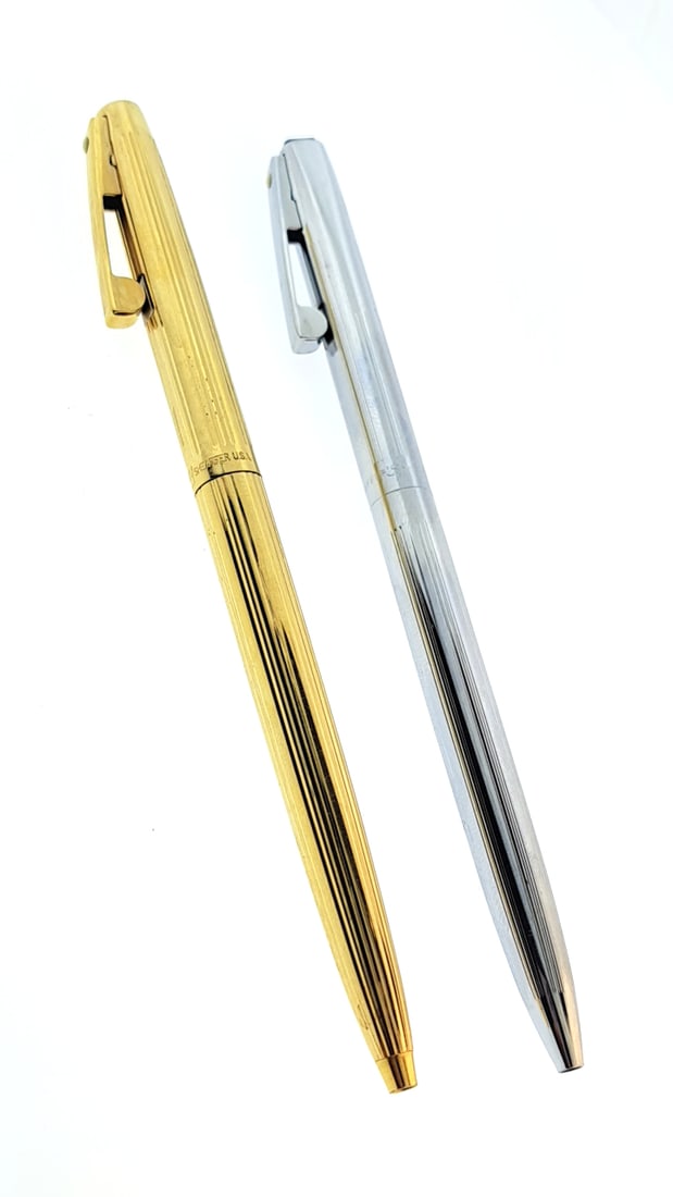 Sheaffer White Dot Vintage Ballpoint Pens Gold & Silver Tone Striped USA Made (1 of 5)
