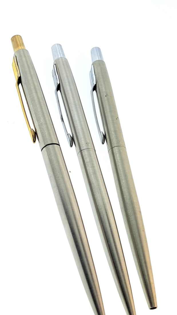 3 x Parker Flighter Stainless Steel Click Pen Set with Gold and Silver Tops (1 of 3)