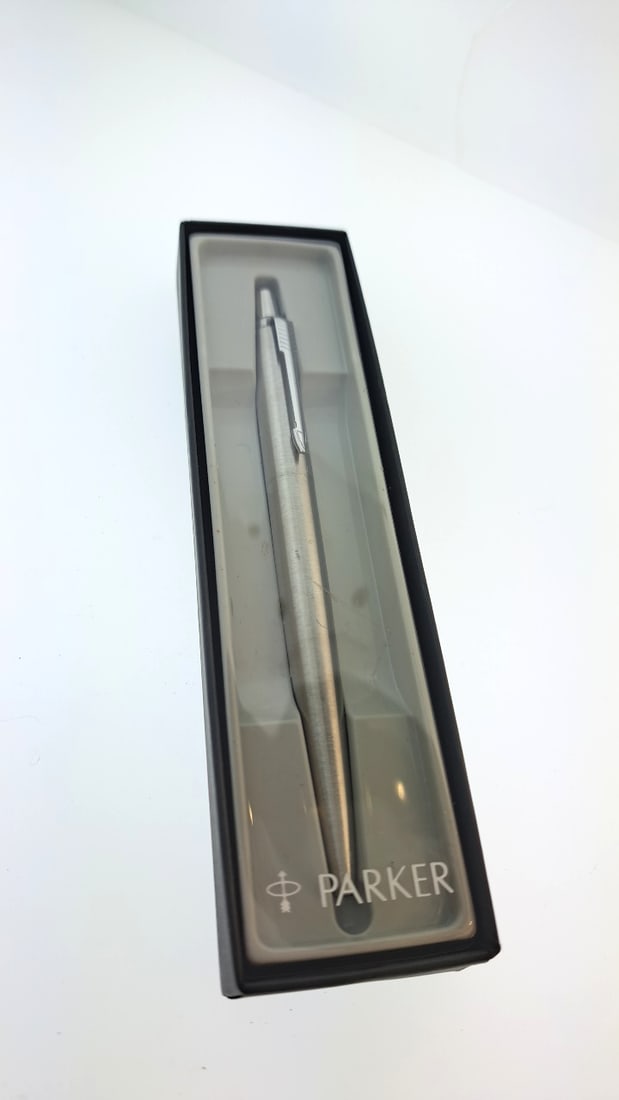 Parker Jotter Ballpoint Pen Stainless Steel Silver with Gift Box: "great selection of pens, watches, knives, and other gift items. Pens are in as found condition, please inspect pictures closely. Watches are working unless stated otherwise, however they may need nee