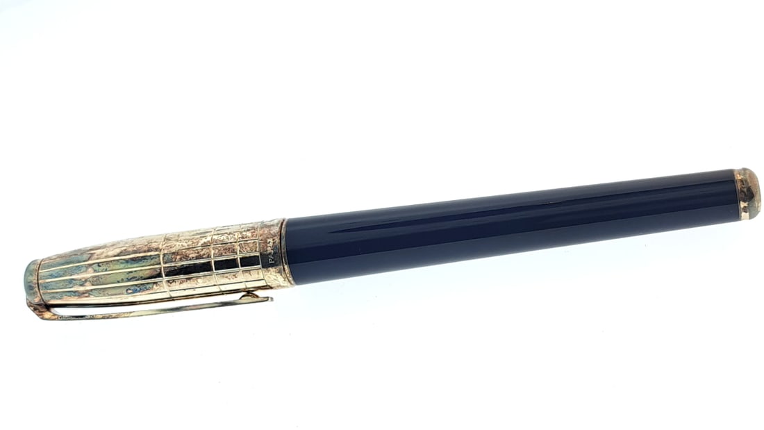 ST Dupont Fountain Pen Blue with Chrome Cap 14k nib: "great selection of pens, watches, knives, and other gift items. Pens are in as found condition, please inspect pictures closely. Watches are working unless stated otherwise, however they may need nee