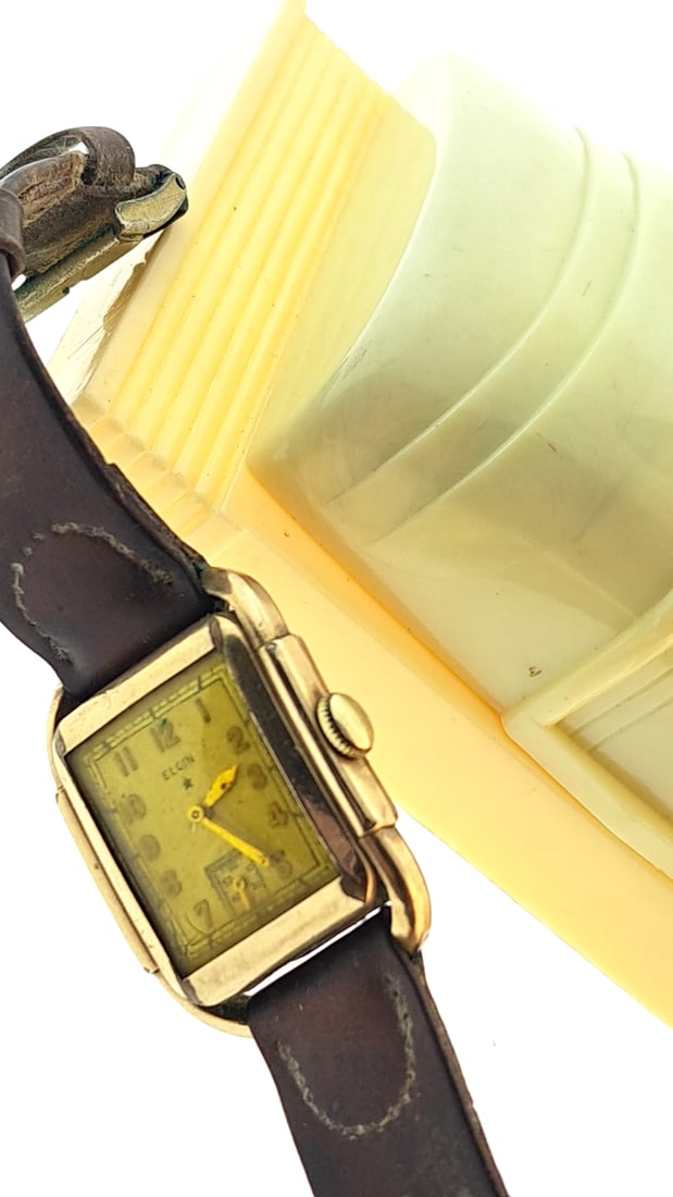 ELGIN Vintage Rectangular Gold-Tone Watch and Case not running (1 of 8)