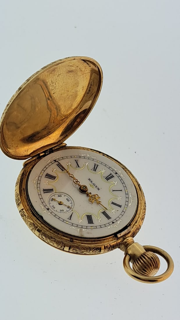 Elgin Vintage Ladies 14k Gold Pocket Watch Runs Missing Crystal (1 of 7)