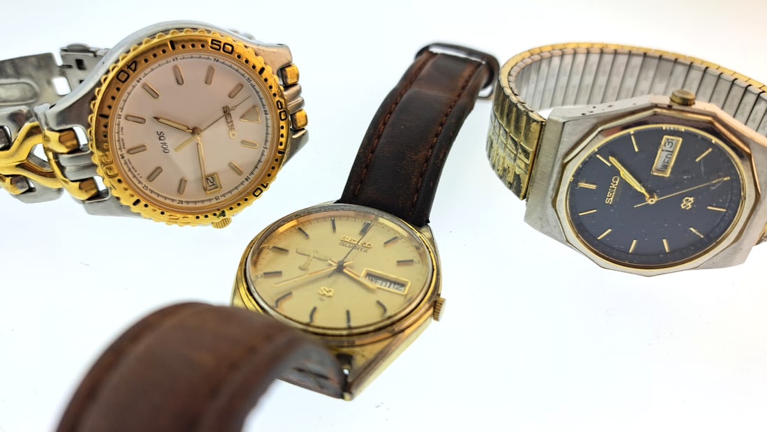 Seiko Quartz Watches Lot: 3 Vintage Styles, Gold/Silver Tones, Date Display (1 of 9)
