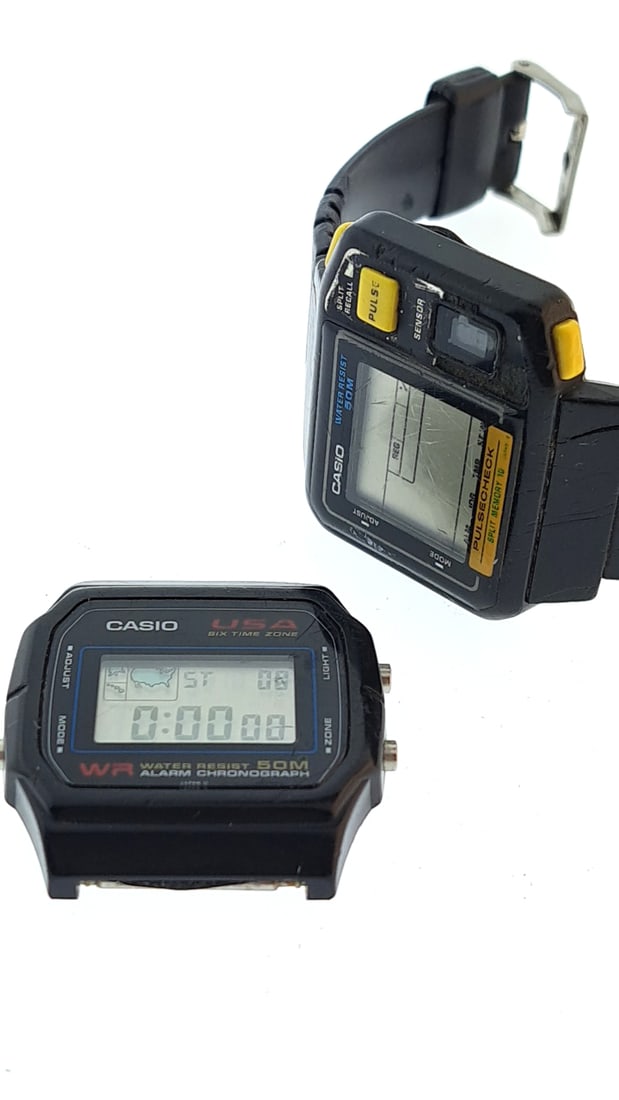 Casio Digital Watches USA Map Pulse Sensor Water Resist 50m Black Alarm Chronograph (1 of 6)