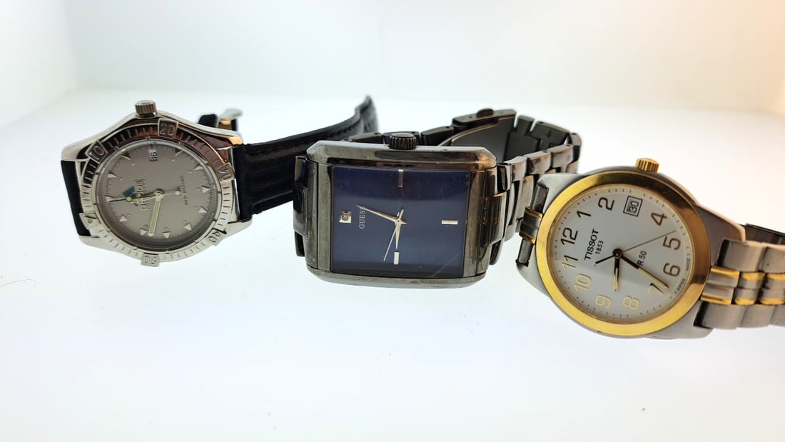 Tissot PR 50 Watch (issues) | Guess Rectangular Watch | Adidas Sport Series Black Strap Watch: "great selection of pens, watches, knives, and other gift items. Pens are in as found condition, please inspect pictures closely. Watches are working unless stated otherwise, however they may need nee