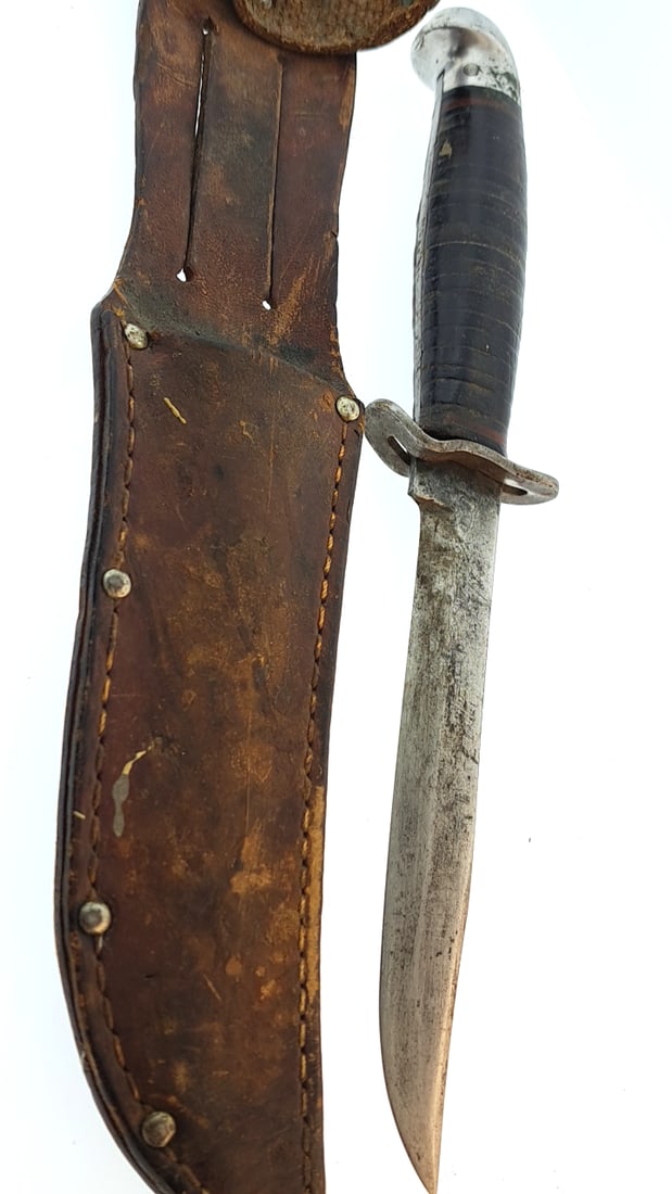 Vintage Leather Western Sheath Knife - Stacked Leather Handle - Collectible Hunting Bowie Style B... (1 of 7)