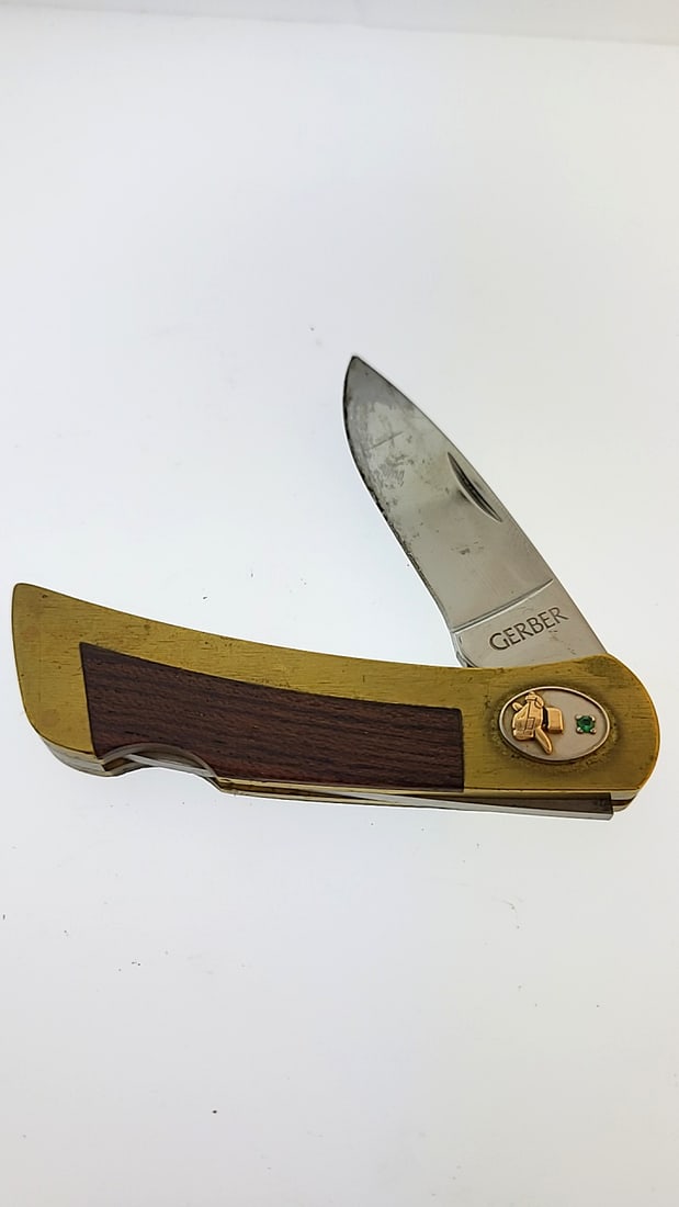 Gerber Folding Pocket Knife Brass Wood Handle Vintage Collectible (1 of 7)