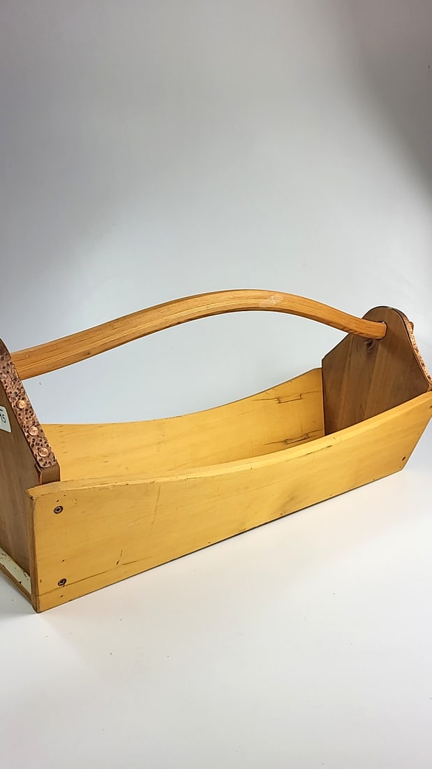 Long Wooden Basket Caddy with Curved Handle - Yellow Storage Organizer (1 of 9)