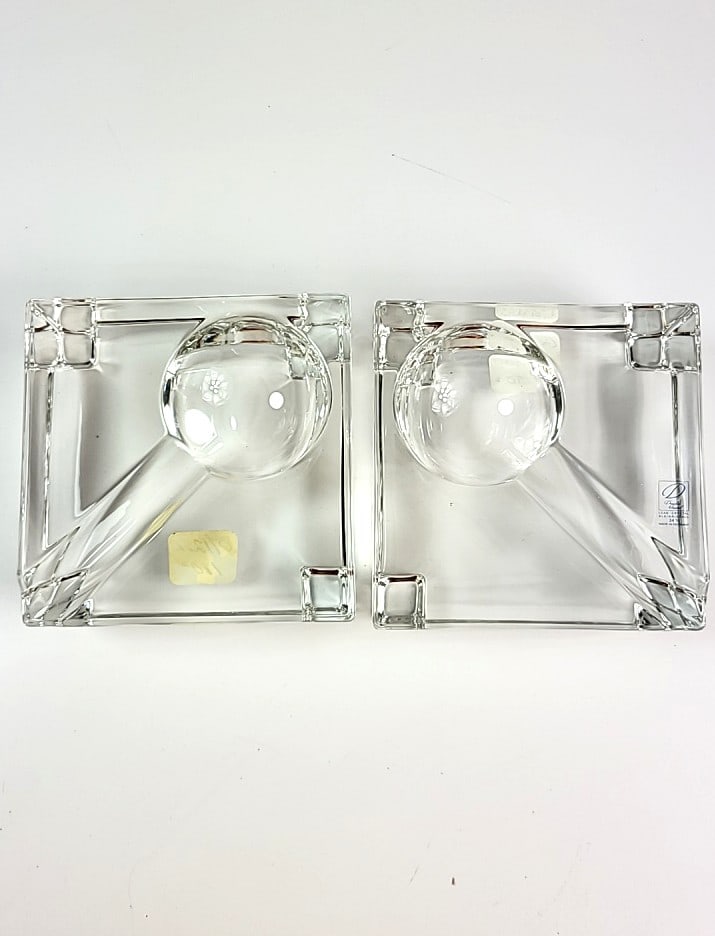 Daum Crystal Candle Holders Geometric Design Clear Glass Pair Made In Germany (1 of 7)