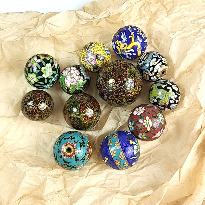 Cloisonne Decorative Spheres Beads Set - Multicolor Enamel Abstract Floral Design Balls (1 of 4)