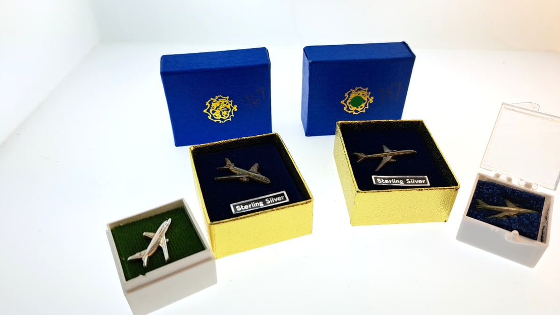 Sterling Silver Boeing Airplane Pins with Display Case - Collectible Set of 4 (1 of 7)