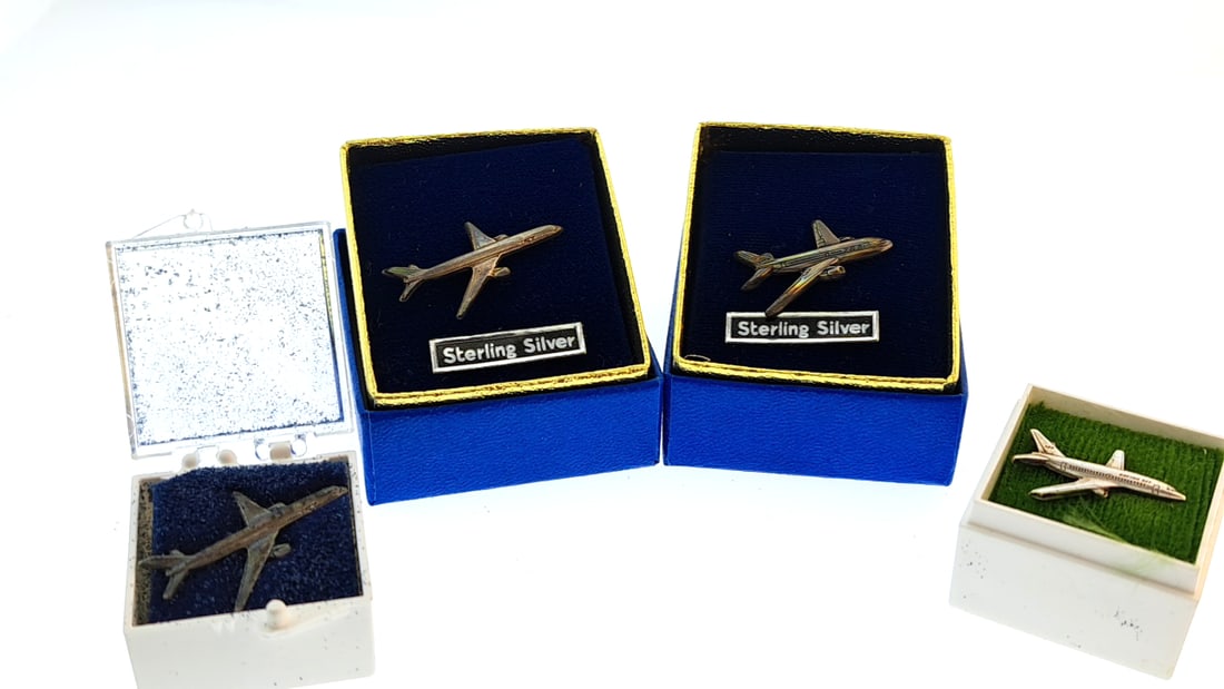 Sterling Silver Boeing Airplane Miniature Set in Display Cases Collectible Aviation Gift (1 of 4)