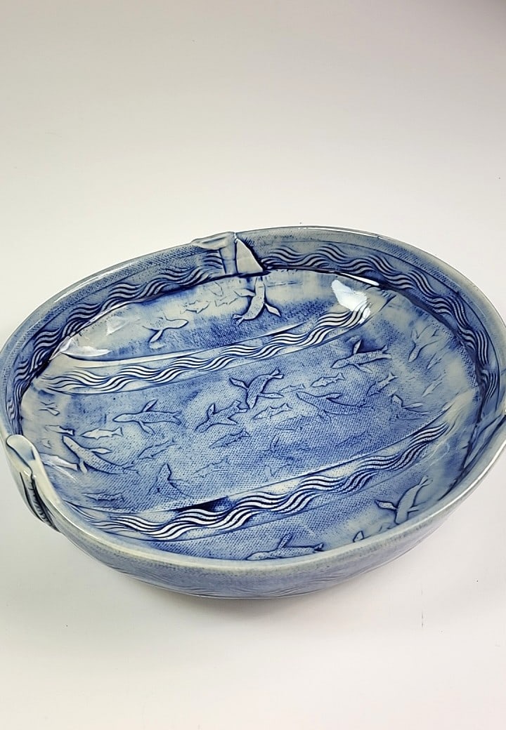 Marla Smith Blue Wave Ceramic Glazed Bowl with Whale Design (1 of 7)