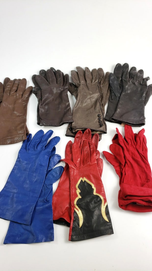 Vintage Leather Gloves Multicolor Assorted Set of 7 Retro Fashion Accessory Collection (1 of 14)