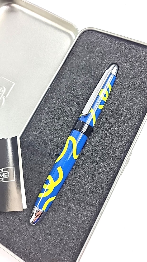 ACME Studio Tassilo Von Grolman Rollerball Pen Blue Yellow Abstract Pattern Collectible Tin Case (1 of 5)