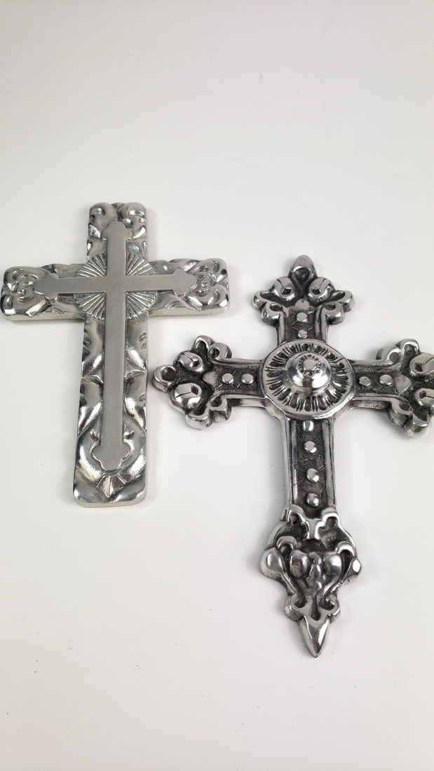 Silver Decorative Metal Wall Crosses - Ornate Religious Decor Set of 2 (1 of 7)