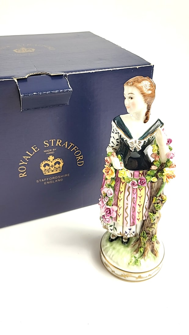 Royale Stratford Porcelain Figurine Woman with Flowers Handcrafted Staffordshire England: Nice mix of estate goods. The family behind this estate had a high-end gift shop, so there's lots of brand new inventory including a large collection of King and Country, New ACME pens, quality watche