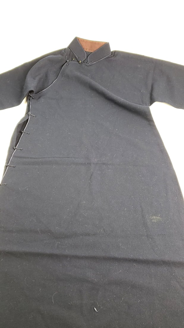 Chinese Wool Chipau Navy Blue Robe with Asymmetrical Closure and Stand Collar: Nice mix of estate goods. The family behind this estate had a high-end gift shop, so there's lots of brand new inventory including a large collection of King and Country, New ACME pens, quality watche
