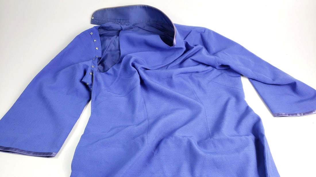 Chinese Women's Wool Chipau Purple Button-Up Long-Sleeve Tunic Dress (1 of 7)