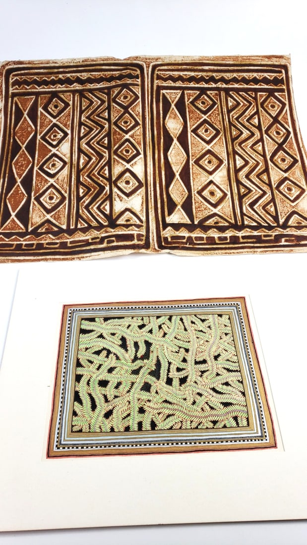 Vintage Geometric Textile Art Design Print, Brown & Green Abstract Patterns, Collectible Decor (1 of 7)