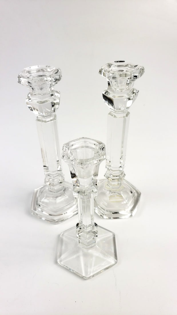 Vintage Crystal Hexagonal Candle Holders Set of 3 Elegant Glass Decor Candlesticks (1 of 5)