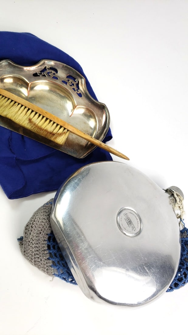 Vintage Landers Fray Flask with Crumb Catcher Set and Wooden Brush: Nice mix of estate goods. The family behind this estate had a high-end gift shop, so there's lots of brand new inventory including a large collection of King and Country, New ACME pens, quality watche