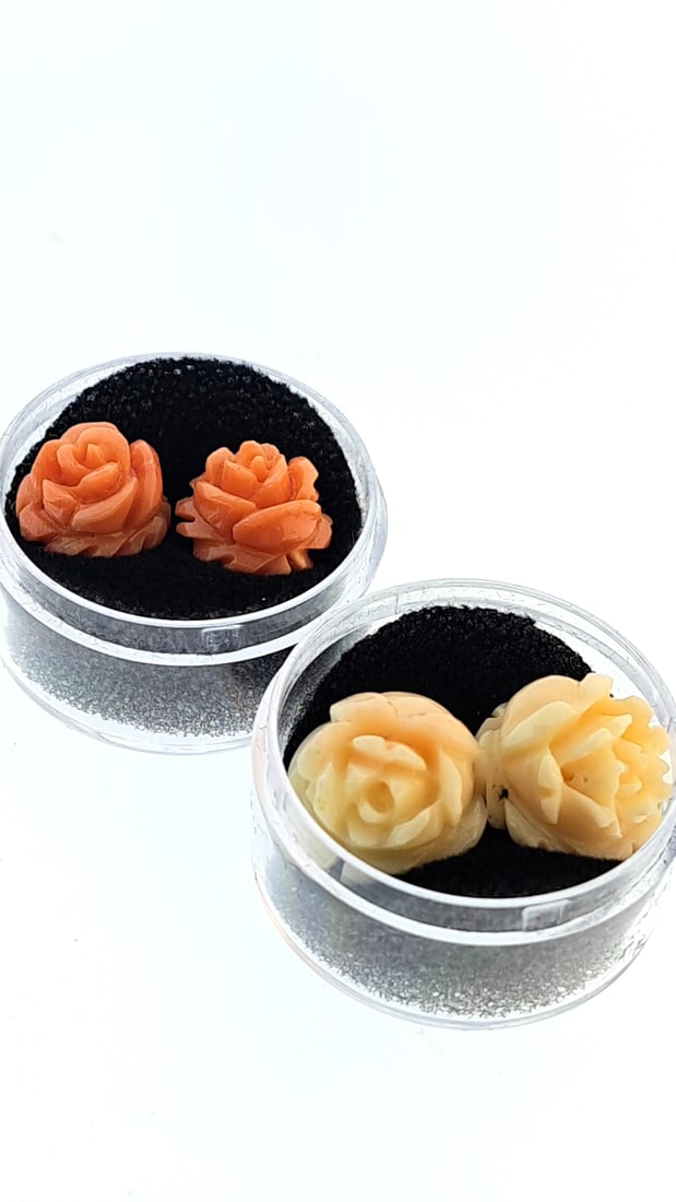 Carved Rose Shaped Earrings Coral Red Natural Gemstone Flower Design Jewelry Set (1 of 4)