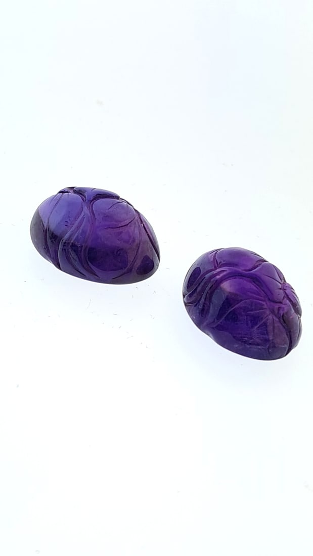 Amethyst Carved Oval Gemstones - Deep Purple Jewel Pair for Jewelry Making 43ct (1 of 5)
