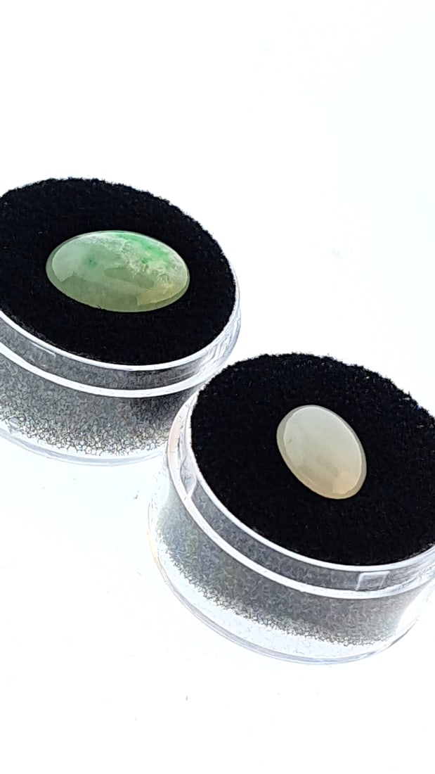 Green and White Jade Cabochon Gemstones in Display Cases - 10ct: Nice mix of estate goods. The family behind this estate had a high-end gift shop, so there's lots of brand new inventory including a large collection of King and Country, New ACME pens, quality watche