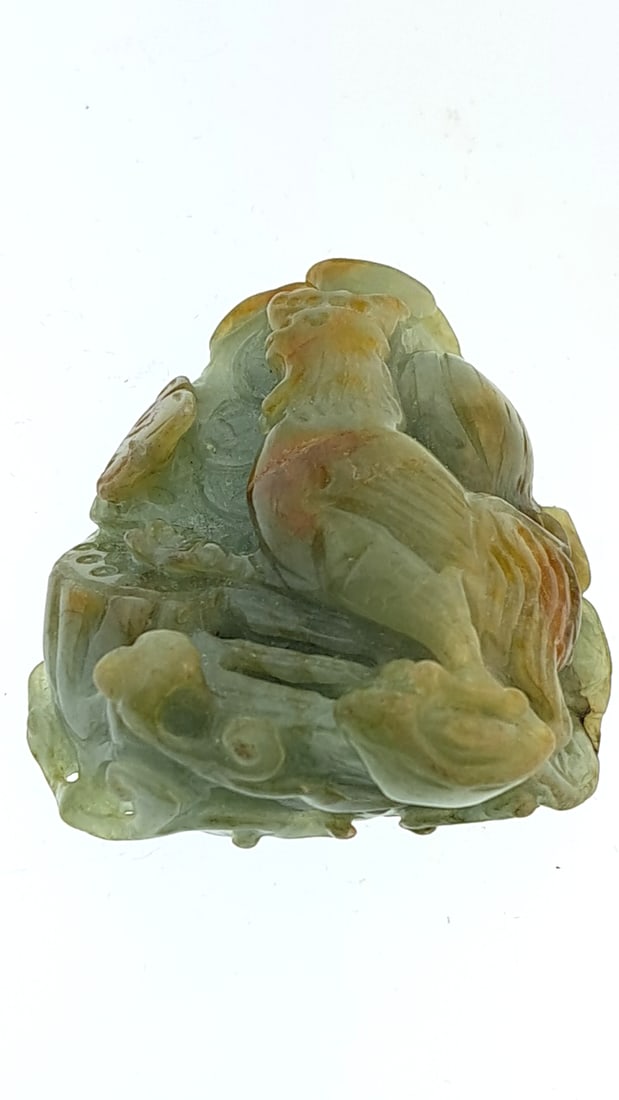Jadeite Carved Rooster Figurine Sculpture - Multicolor Gemstone Art (1 of 5)