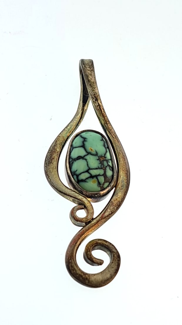 Vintage Sterling Swirl Pendant with Royston Turquoise Stone Mid-Century Modern Style: Nice mix of estate goods. The family behind this estate had a high-end gift shop, so there's lots of brand new inventory including a large collection of King and Country, New ACME pens, quality watche