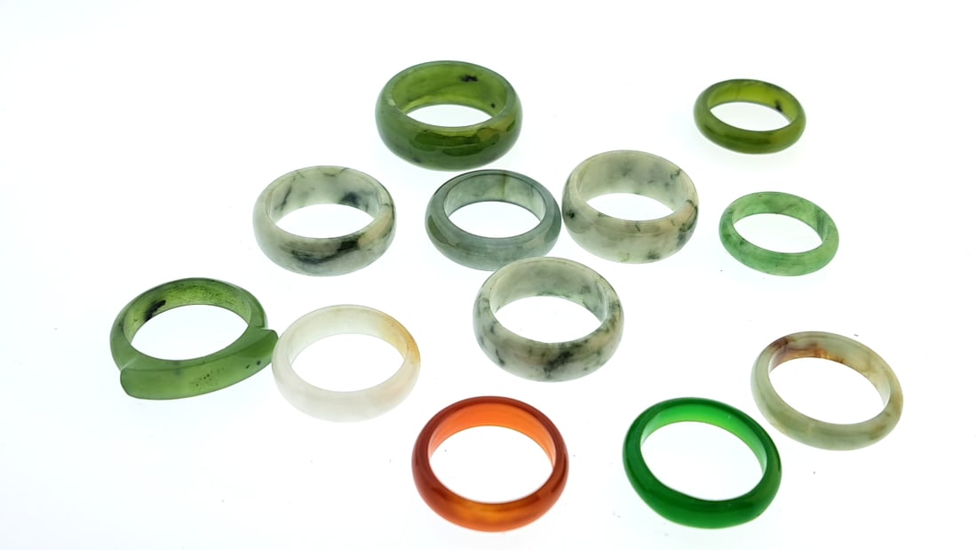 Vintage Jadeite  Rings Collection - Variety of Green & Orange Stone Rings (1 of 9)