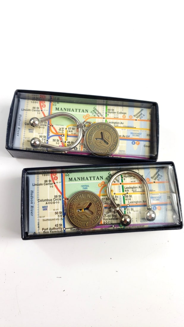 NYC Subway Token Keychain Set, Vintage Transit Souvenir, Map Display, Collectible (1 of 4)