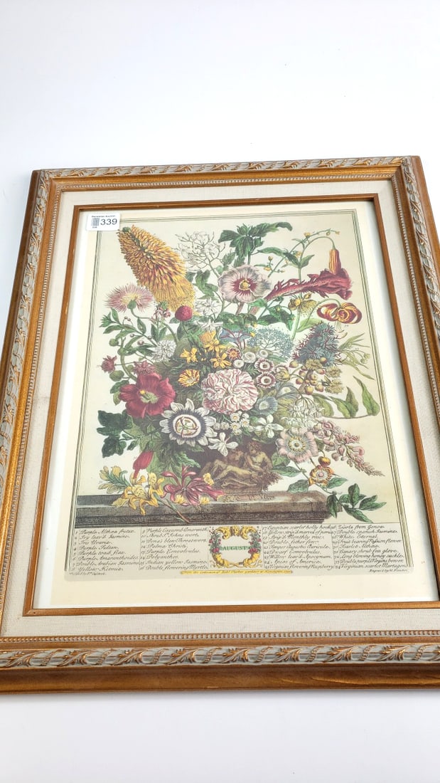 Framed Color Floral Print with Descriptive Text - August - Vintage Style Wall Art Decor (1 of 9)