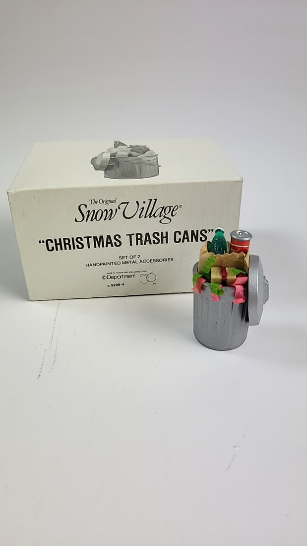 Dept 56 Snow Village Christmas Handpainted Metal Trash Cans - Accessories Only 1 (1 of 5)
