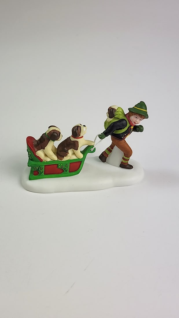 Dept 56 Christmas Figurine: Man Pulling Sled with Puppies - Collectible Decoration (1 of 4)