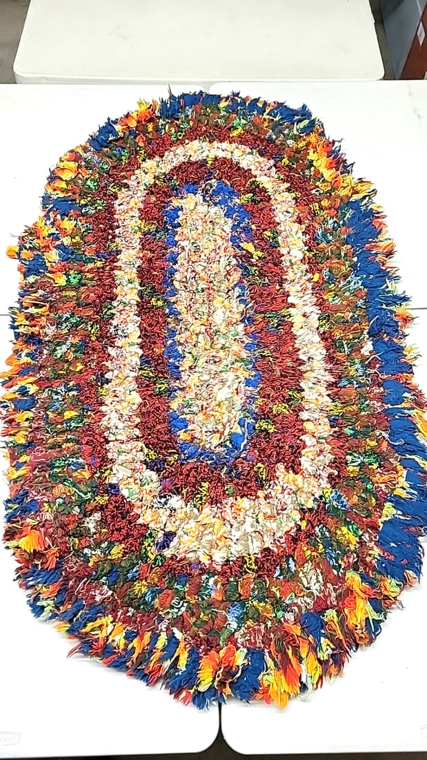 Oval Pendleton Factory Selvage Wool Rug 64" x 36": This is a general auction of estate goods. All items as as pictured. Local pick up will be on 3/14 at our warehouse in Sodo (3429 Airport Way S) from 10am-1pm. Items not picked up will be subjec
