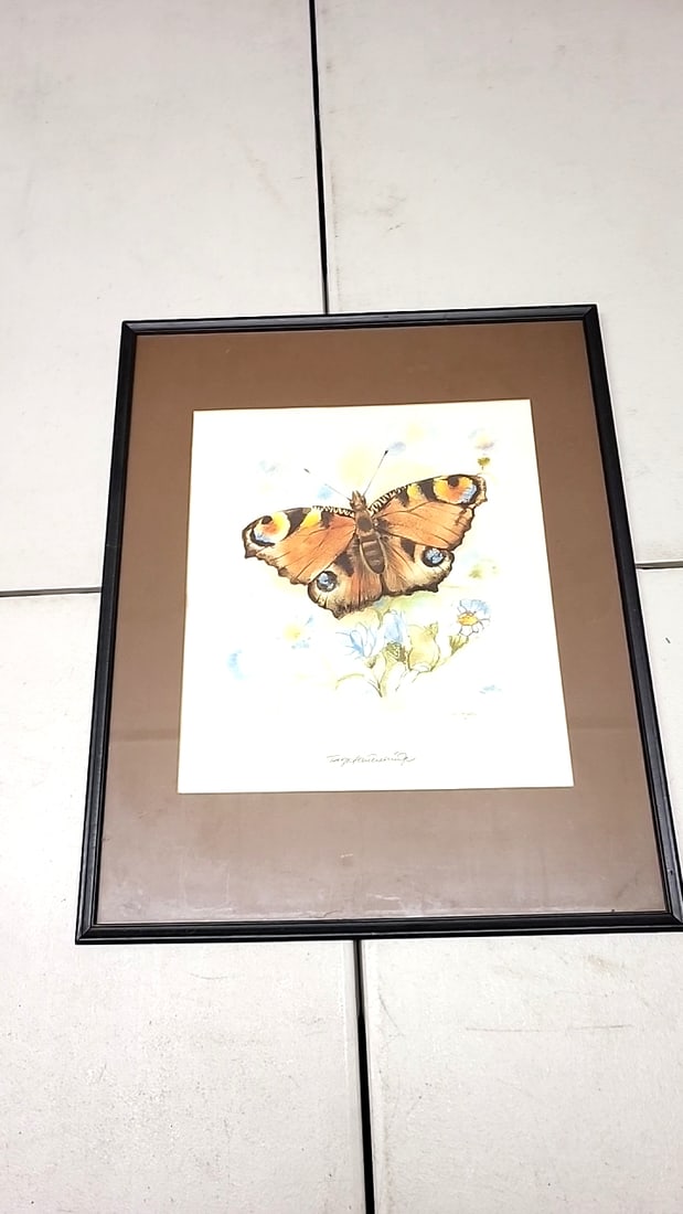 Butterfly Print in Black Frame with Brown Matte - Signed Artwork 20" x 16": This is a general auction of estate goods. All items as as pictured. Local pick up will be on 3/14 at our warehouse in Sodo (3429 Airport Way S) from 10am-1pm. Items not picked up will be subjec
