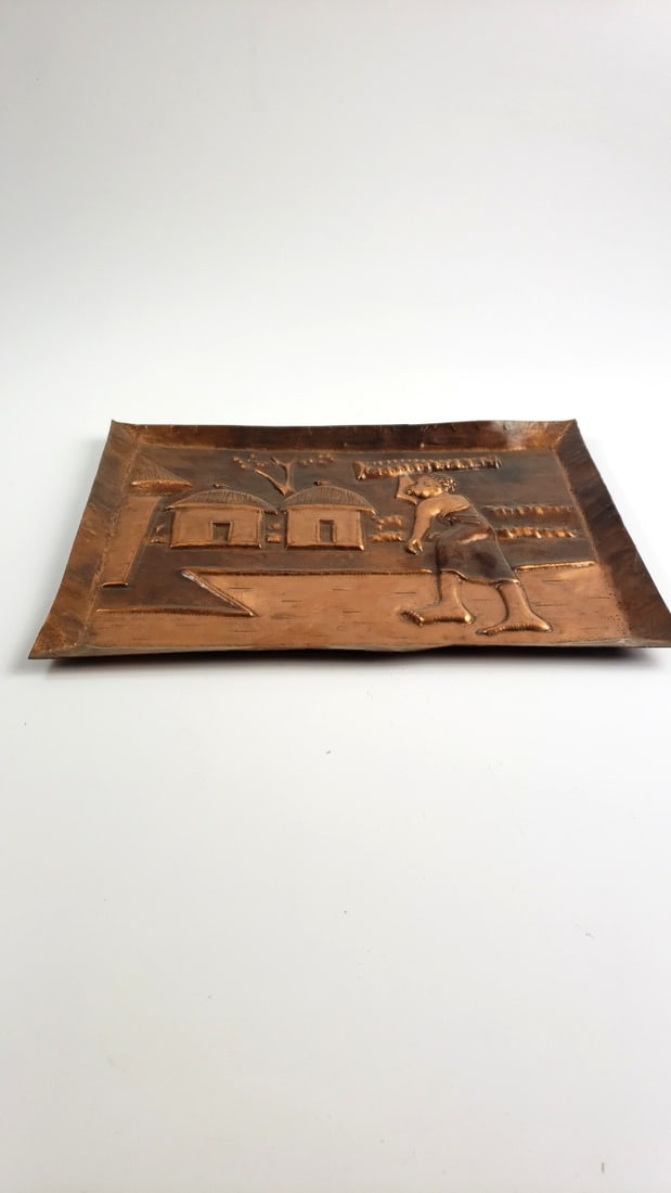 Vintage Copper Embossed Wall Art Tray Rural Village Scene Decor (1 of 8)