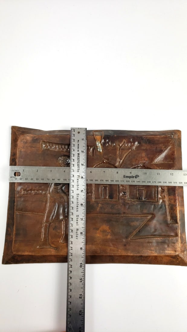 Vintage Copper Embossed Wall Art Tray Rural Village Scene Decor - 8