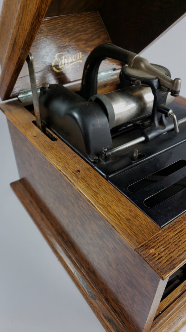 Edison Amberol Cylinder Phonograph Oak Finish Vintage Record Player Antique Style - 3