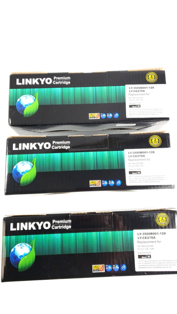 Lot of 3 LINKYO Premium Cartridge LY-CE278A Black Replacement for HP 78A CE278A Canon 128/126 (1 of 3)