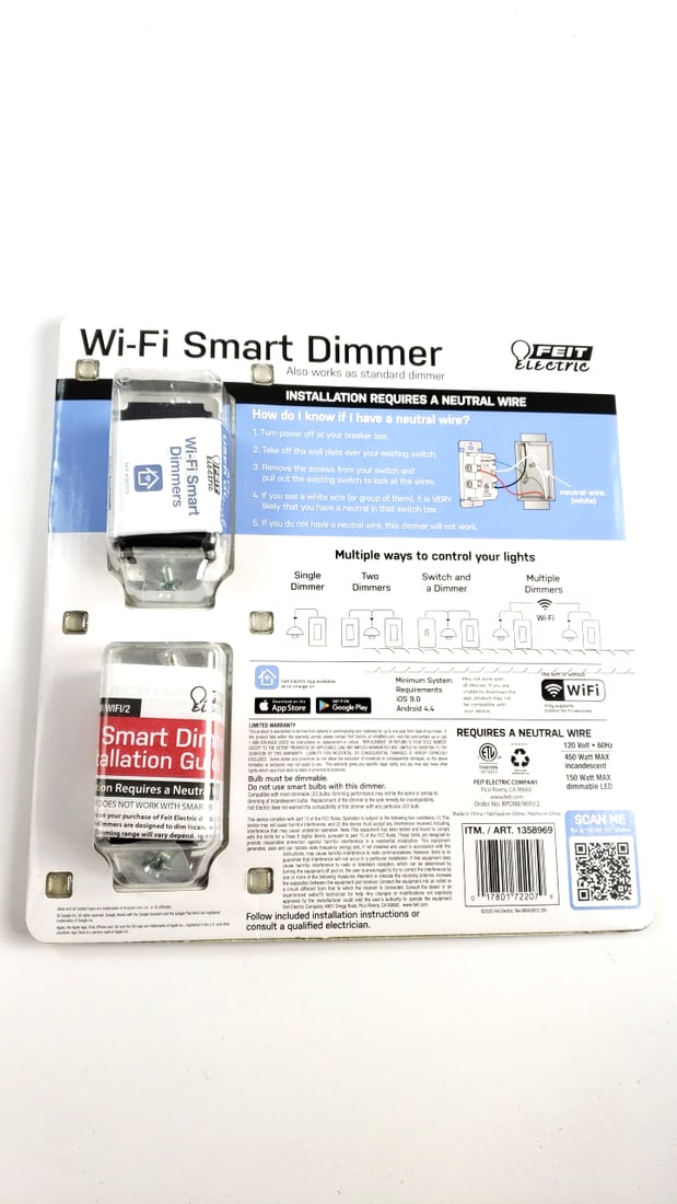 Feit Electric Wi-Fi Smart Dimmer Switch 2-Pack, Alexa/Google/Siri Compatible, White - 3