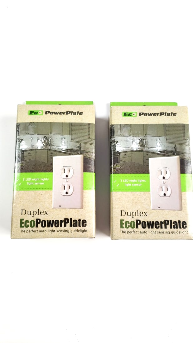 Duplex EcoPowerPlate LED Night Light Sensor Outlet Cover Guide Light Auto Sensing 2 Pack: This is a general auction of estate goods. All items as as pictured. Local pick up will be on 3/14 at our warehouse in Sodo (3429 Airport Way S) from 10am-1pm. Items not picked up will be subjec