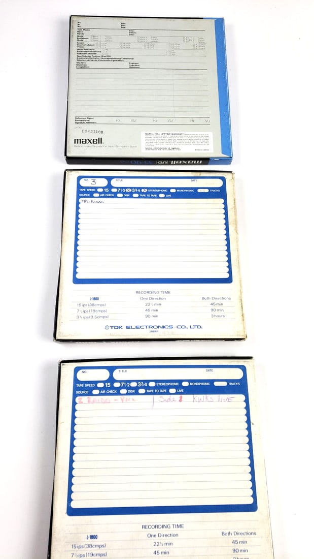 Kinks Live etc recorded on Maxell 35-90 UD Sound Recording Tape & TDK Audua L-1800 Professional S... - 2