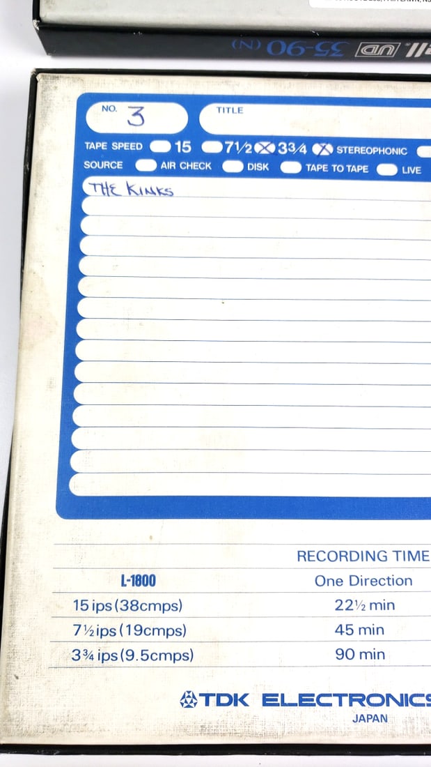 Kinks Live etc recorded on Maxell 35-90 UD Sound Recording Tape & TDK Audua L-1800 Professional S... - 4