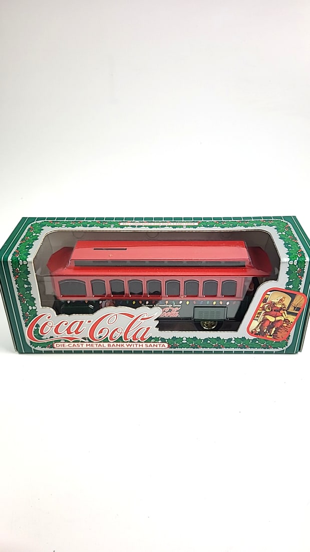 Coca-Cola Die-Cast Metal Bank Trolley with Santa Red Model Collectible Display Box (1 of 8)