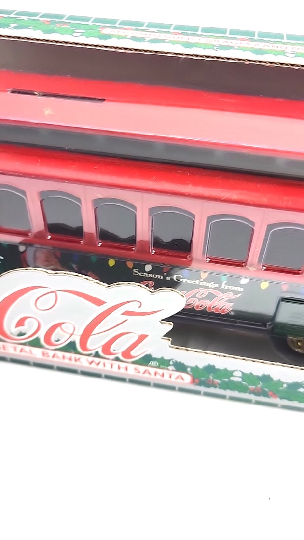 Coca-Cola Die-Cast Metal Bank Trolley with Santa Red Model Collectible Display Box - 2