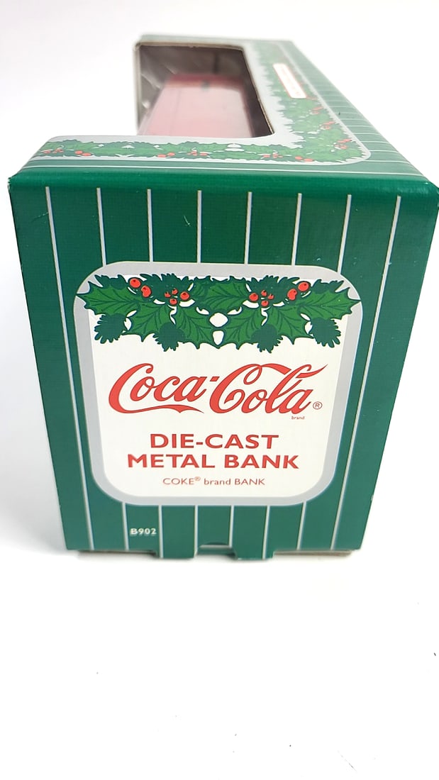 Coca-Cola Die-Cast Metal Bank Trolley with Santa Red Model Collectible Display Box - 3